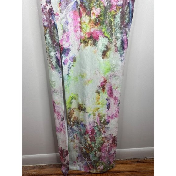 NWT Theia Watercolor Sequin Gown Size 4 Bodycon Column Maxi Dress Muted Colors - Picture 16 of 16